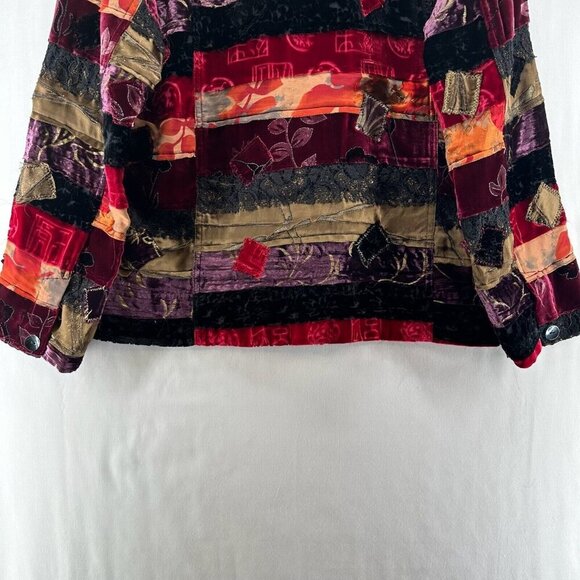 Chico's Design Jacket Size 1 M/8 Rayon Silk Velvet Patchwork Shacket Multicolor - Picture 6 of 10